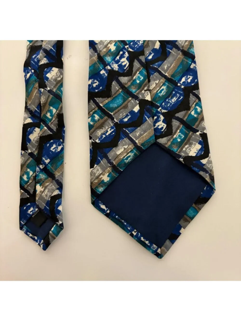 Stefano Milano Silk Tie Blue Teal Abstract Mens Necktie Handmade Italy Office